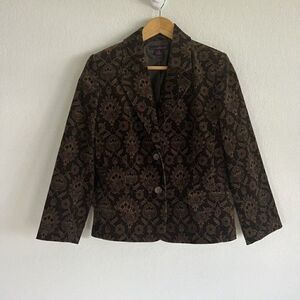 Willi Smith Vintage Floral Tapestry Brown Corduroy Jacket Blazer Jacket Sz 10